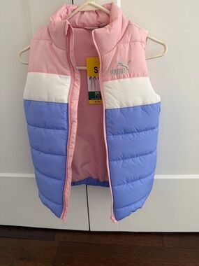 Girls Puma Pink White Lavender Colorblock Quilted Vest 7/8